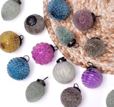 Set of 12 Glass Distressed Christmas Balls Ornamets For Tree Decoration